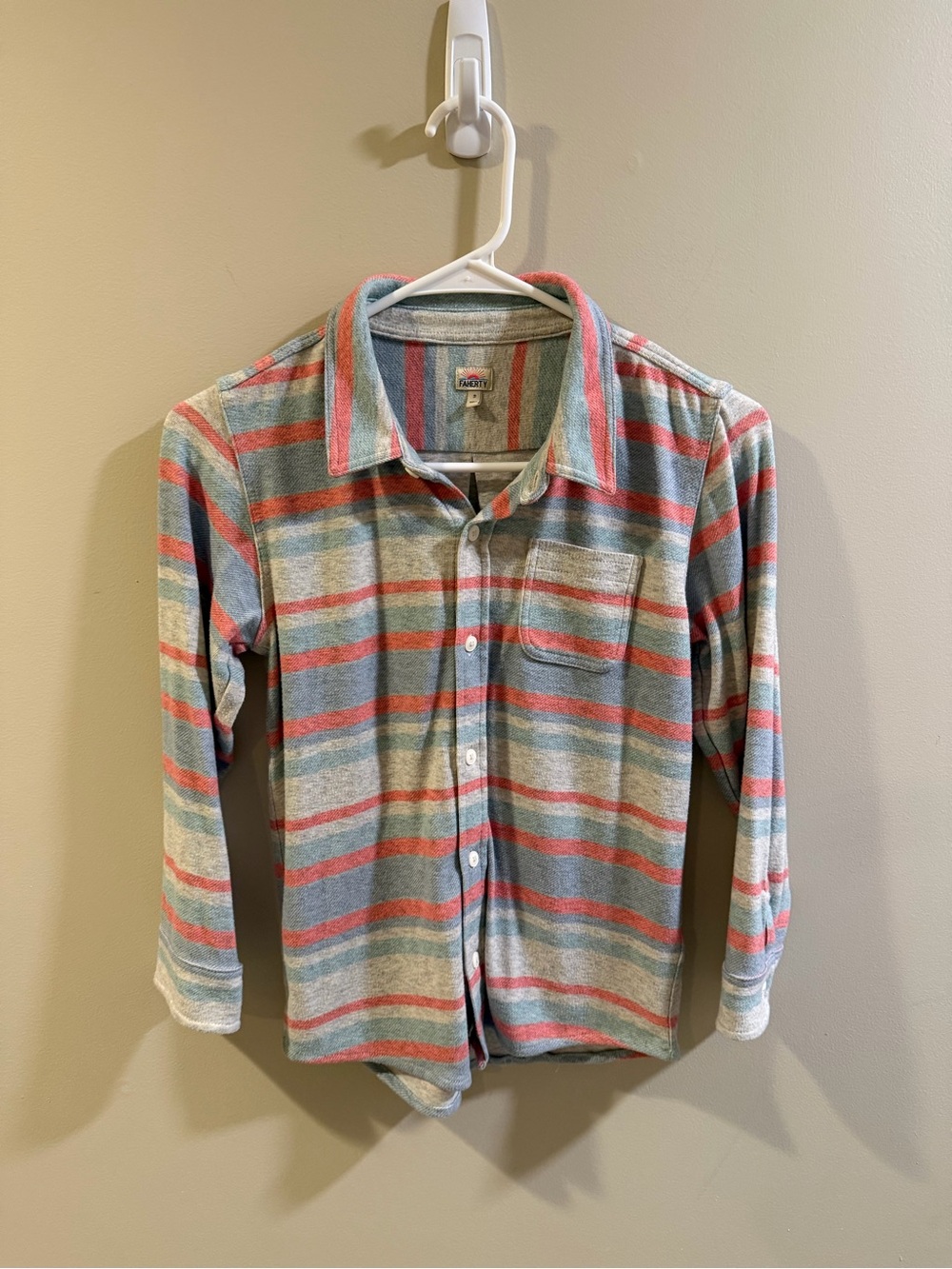 Faherty Kids Striped Button-Down in Light Blue & Coral